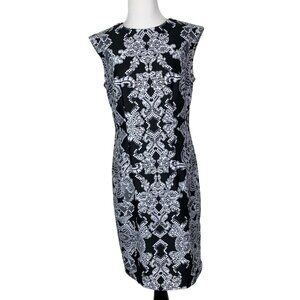 R&K Women's Black & White Sleeveless Dress Size 8 career Workwear Shift FLAWED